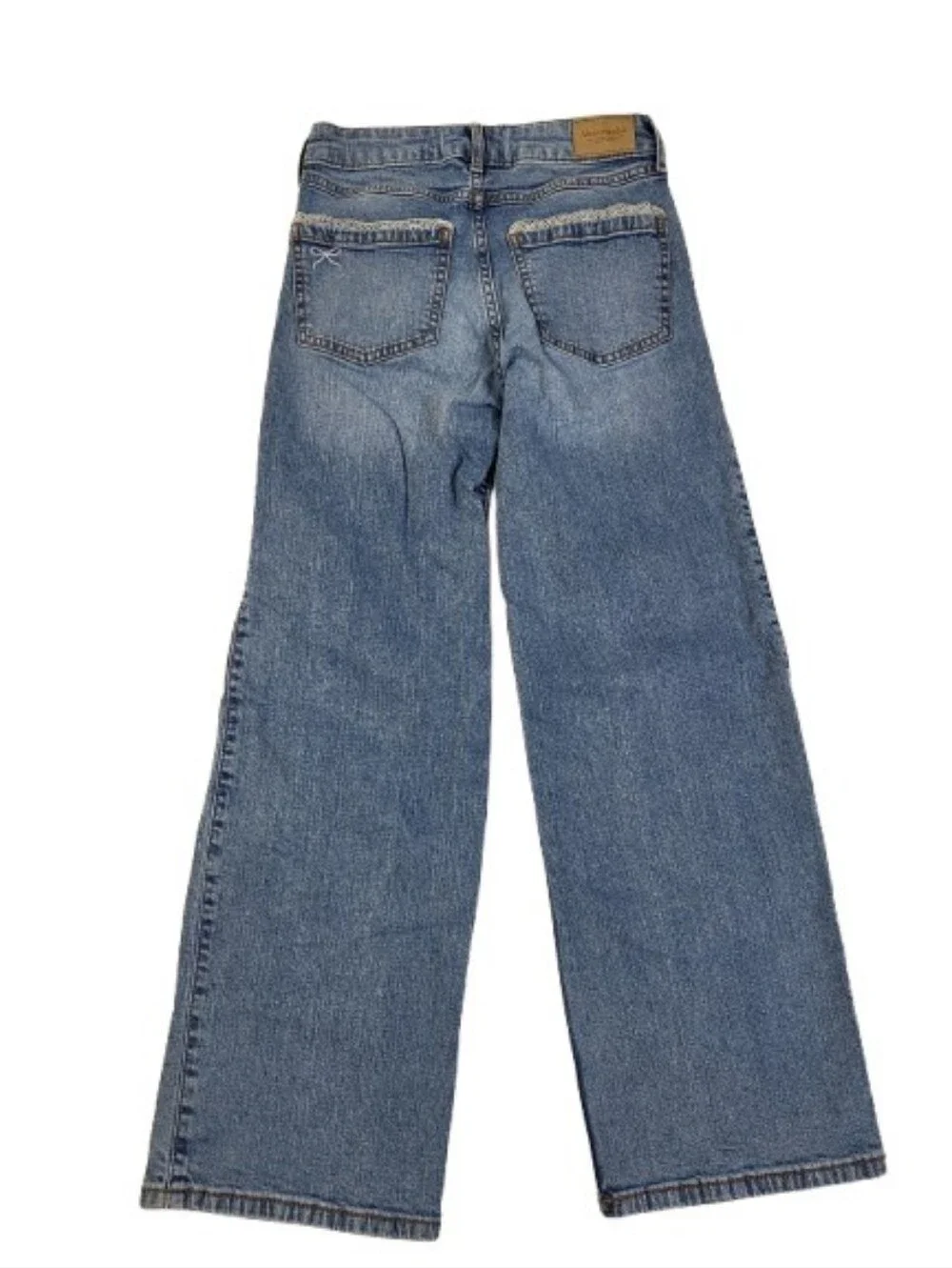 Abercrombie Kids High Rise Wide Leg Jeans Lace Bow Girl's Size 11/12 Adjustable